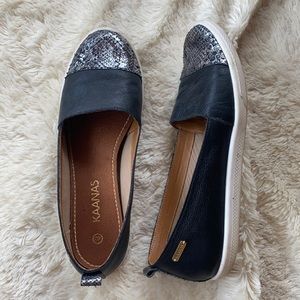 Kaanas black snake skin slip on sneakers